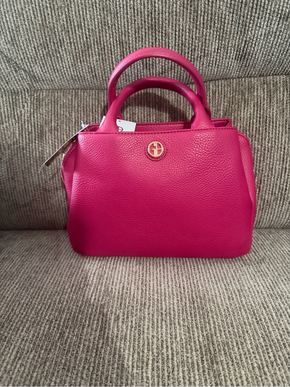 Women's Pink Leather Satchel Handbag - Gold Accent